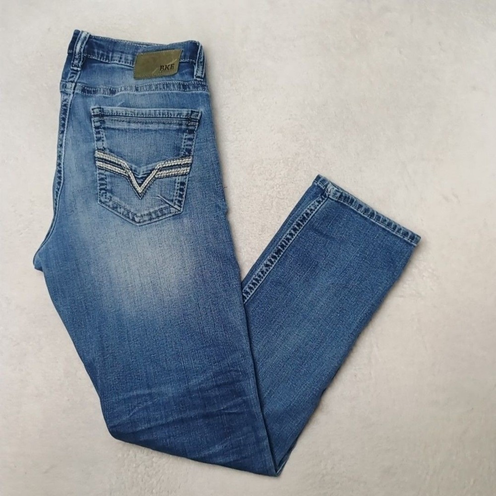 Buckle BKE Jeans Mens 34x32 Blue Mason Slim Straight Light Distressed Stretch